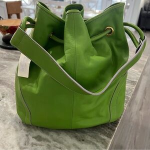 Cavalcanti Italian Leather Green Drawstring Bucket Bag | Made in Italy